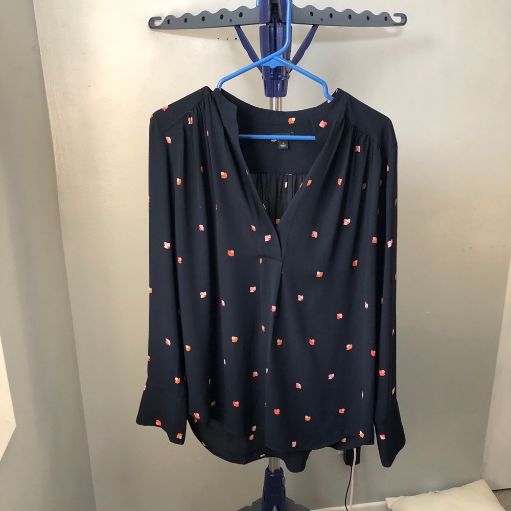 Ann Taylor Navy Blouse Small Flowers